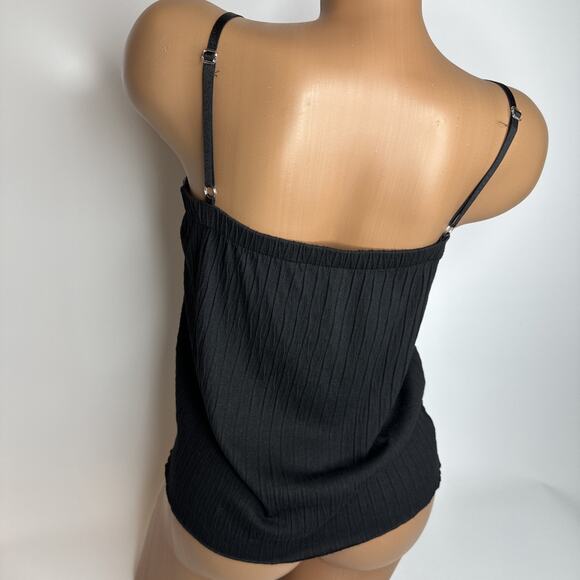 Wanko Black Ribbed Sequin Trim Cami Tank Top Y2K Whimsigoth Going Out Party M - Picture 2 of 10